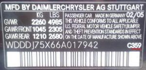 Mercedes-Benz factory paint code label example