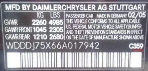 Mercedes-Benz factory paint code label example
