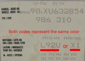 Porsche factory paint code label under the hood